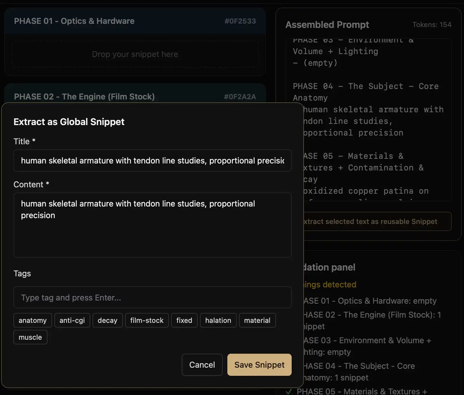 Extract as global snippet modal