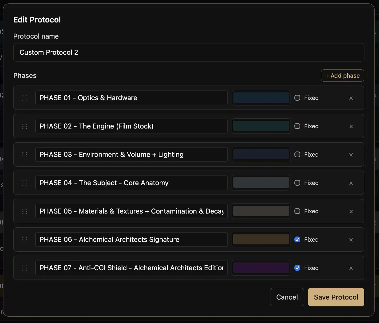 Protocol list and editor